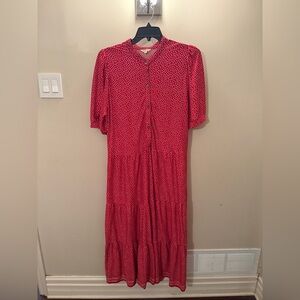 Max Studio Red Printed Midi Dress – Button Front